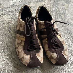 Brown gold and tan coach Katelyn fashion sneakers size 8 barely worn